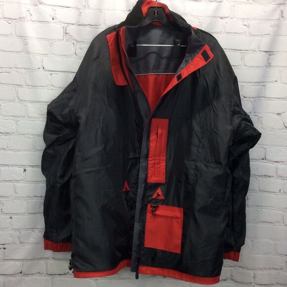 Rain Jacket/Coat Men's X-Large Red & Gray Zip Off Hood Full Zip Plus Hook & Loop - Picture 10 of 11